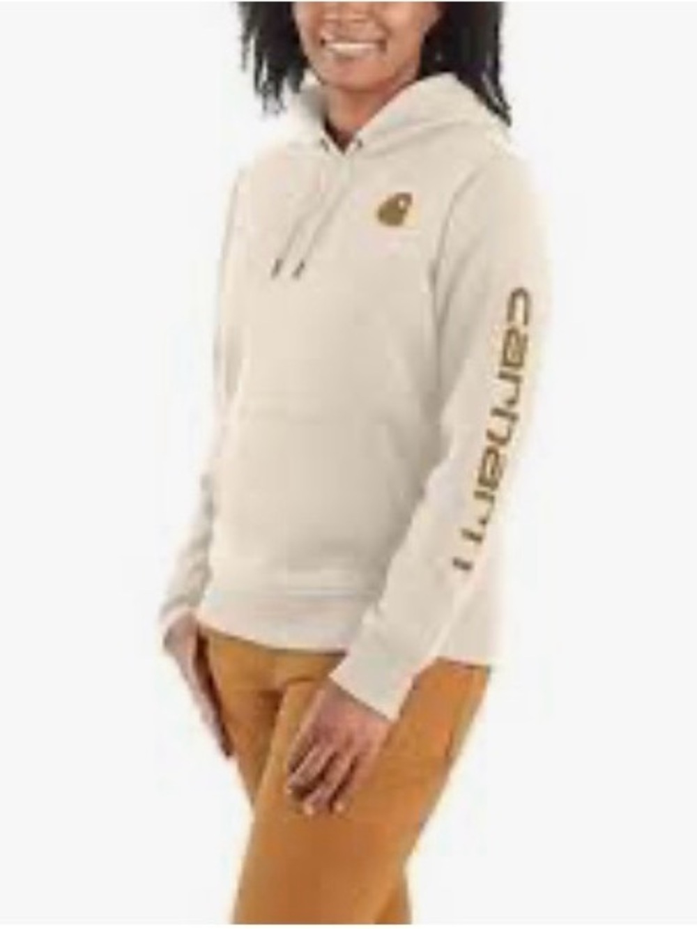 Carhartt Women's Cream Relaxed Fit Midweight Logo Sleeve Graphic Work Hoodie